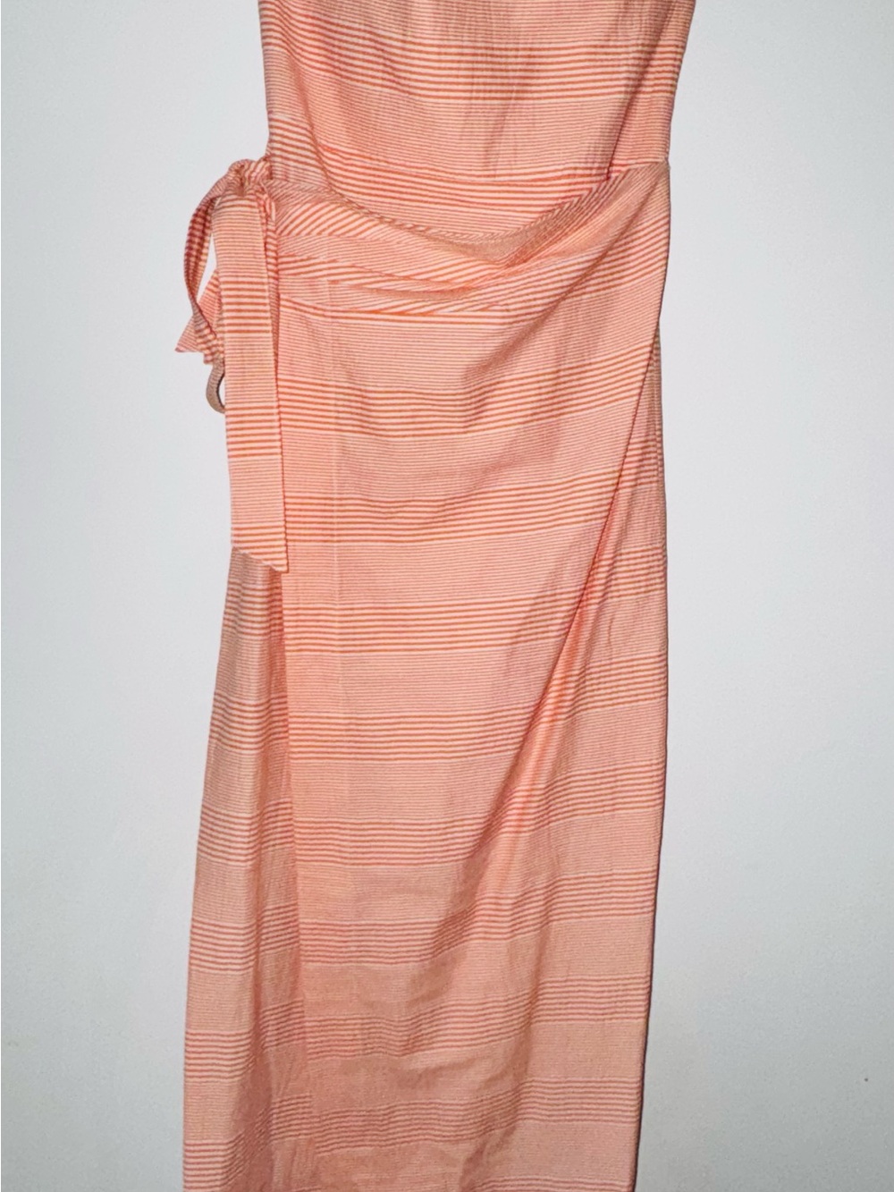Self Contrast Robyn Strapless Wrap Midi Dress Orange Stripe XS NWT - Picture 3 of 10